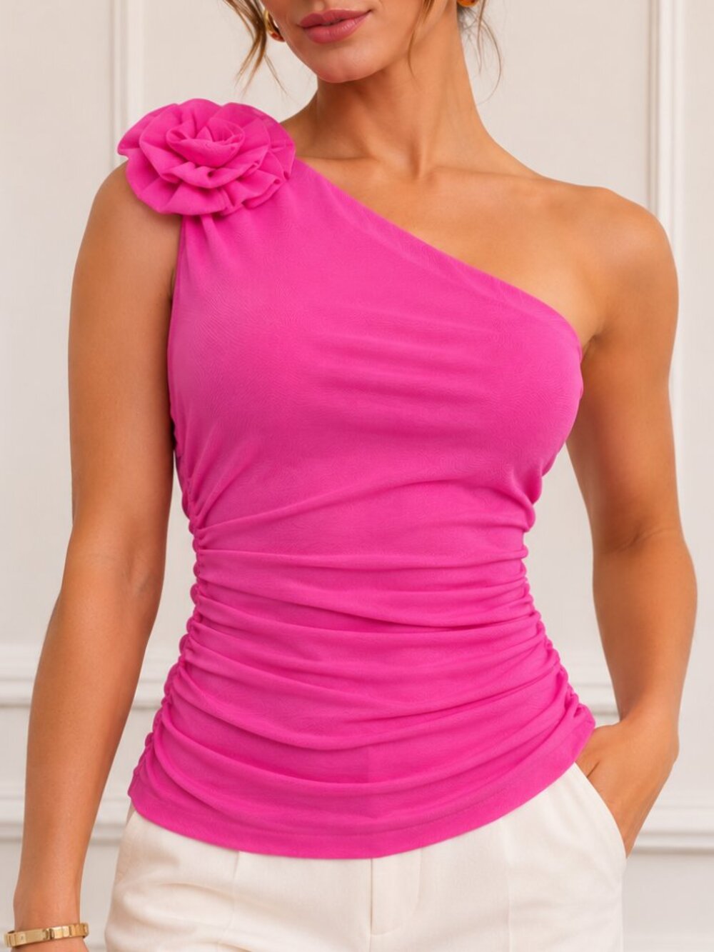 NWT Bar III One-Shoulder Rosette Top Size M